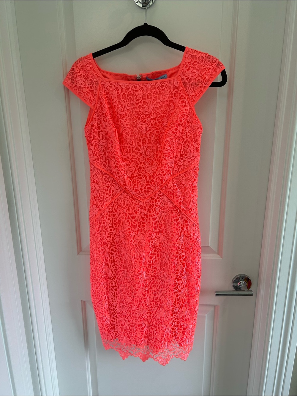 ANTONIO MELANI Neon Coral Lace Midi Dress